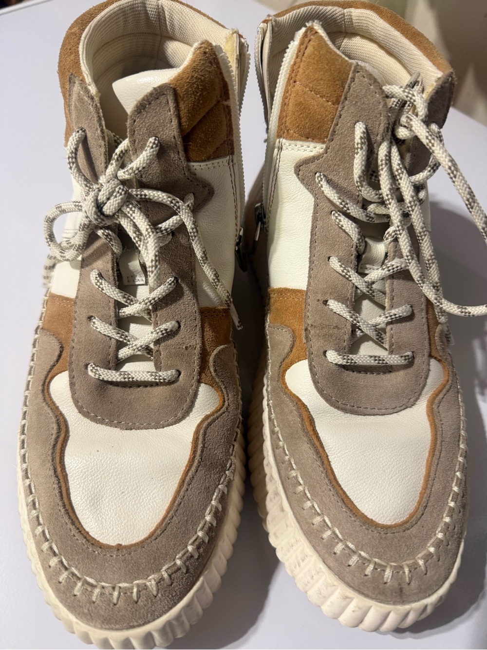 Women dolce vita 8.5 Suede & Leather High-Top Sneakers in White and brown boots